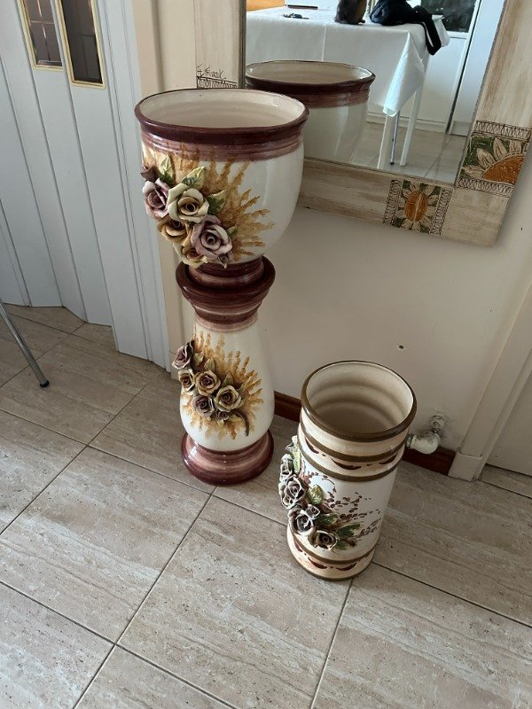 Producto - MACETERO DECO RETRO DE CERAMICA 80cm CON PARAGÜERO 43cm. PRECIO POR AMBOS #11921