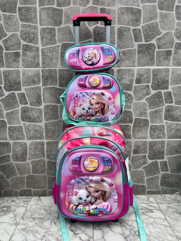 Producto - MOCHILA GRANDE PERSONAJES C/CARRITO 3PIEZAS
