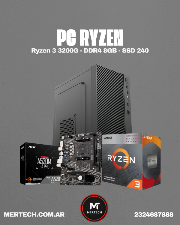 Producto - PC DESKTOP AMD RYZEN 3200G 8GB SSD 240GB W11