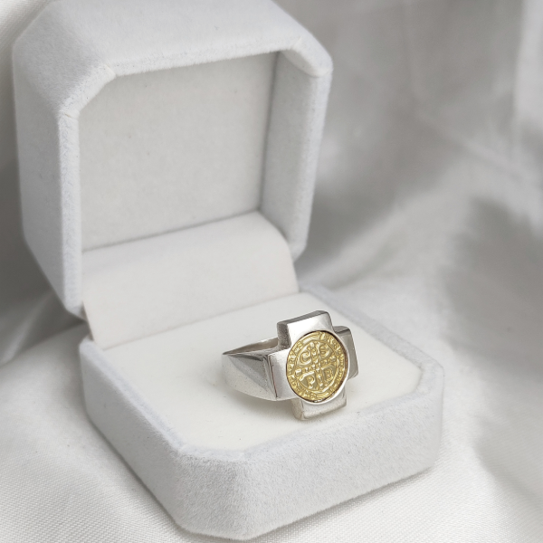 Producto - Anillo Cruz del equilibrio y San Benito Plata y Oro - 6