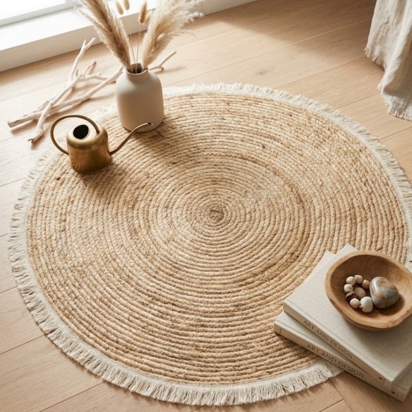 Producto - Alfombra De Yute Natural Redonda Con Flecos 80cm Nórdica - 2