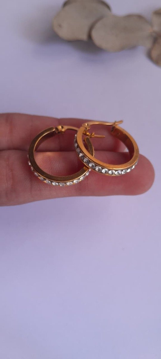 Producto - Aros acero dorado argolla strass
