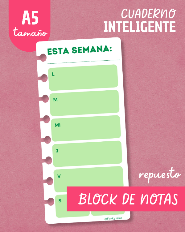 Producto - Block de notas A5 Vertical - Semana - Verde