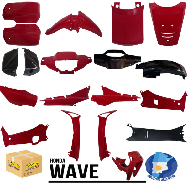 Producto - VC1085R - KIT CARENADO HONDA WAVE - 110CC (FLEX) 18 PIEZAS NF100 2003/2012-ROJO