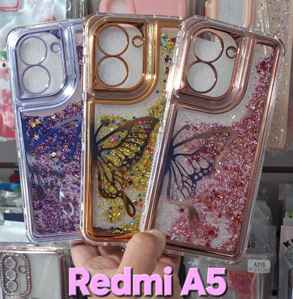 Producto - Fundas mariposas glitter con agua. Redmi A5