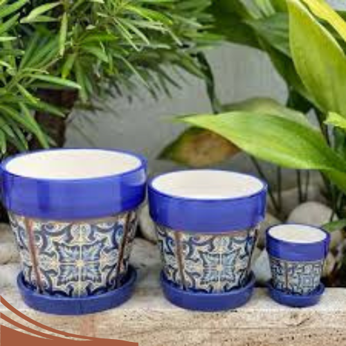 Producto - Kit de 3 macetas decoradas Azul