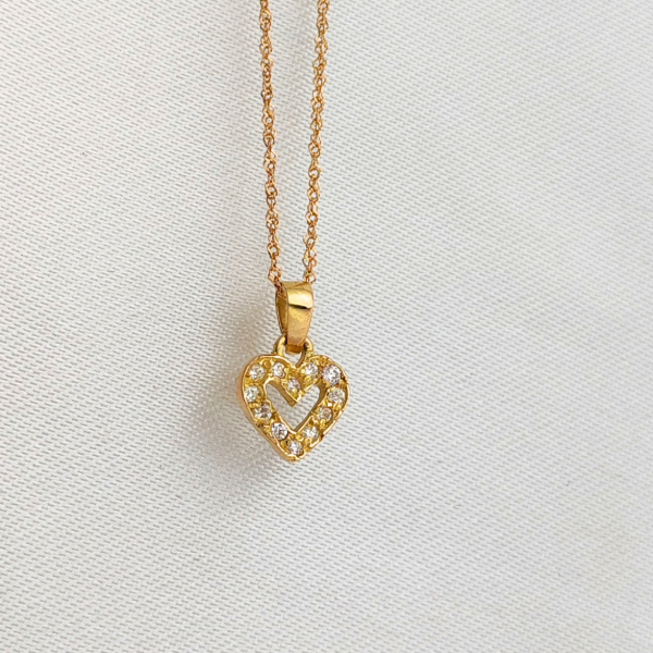 Producto - Conjunto Cadena y Dije Corazón con piedras Oro 18kt - 2