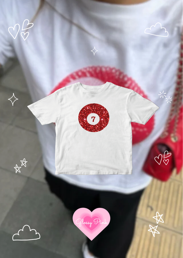Baby Tee Bola 7 Glitter Roja de Algodón