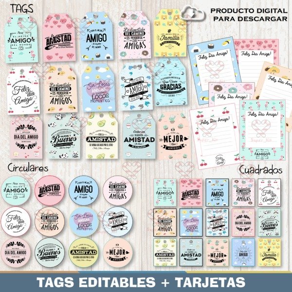 Producto - Kit Imprimible Dia Del Amigo Tags + Tarjetas Editable