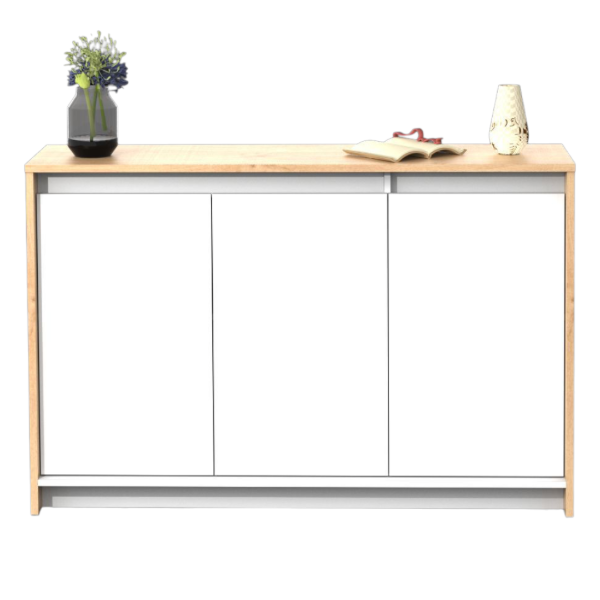 Producto - Rack TV Alto / Bahiut (0.84 x 1.30 x 0.35) BLANCO/Roble Kendal