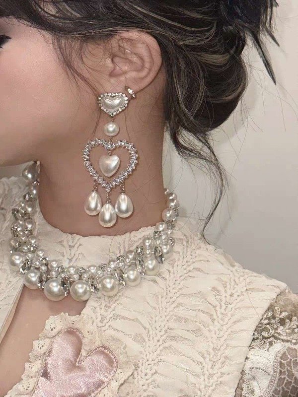 Producto - Aritos de corazon brillante con perlas