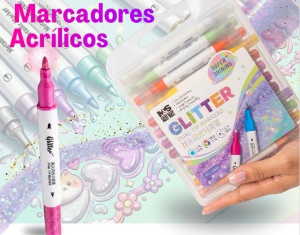 Producto - Marcadores doble punta glitter acrilicos - cb