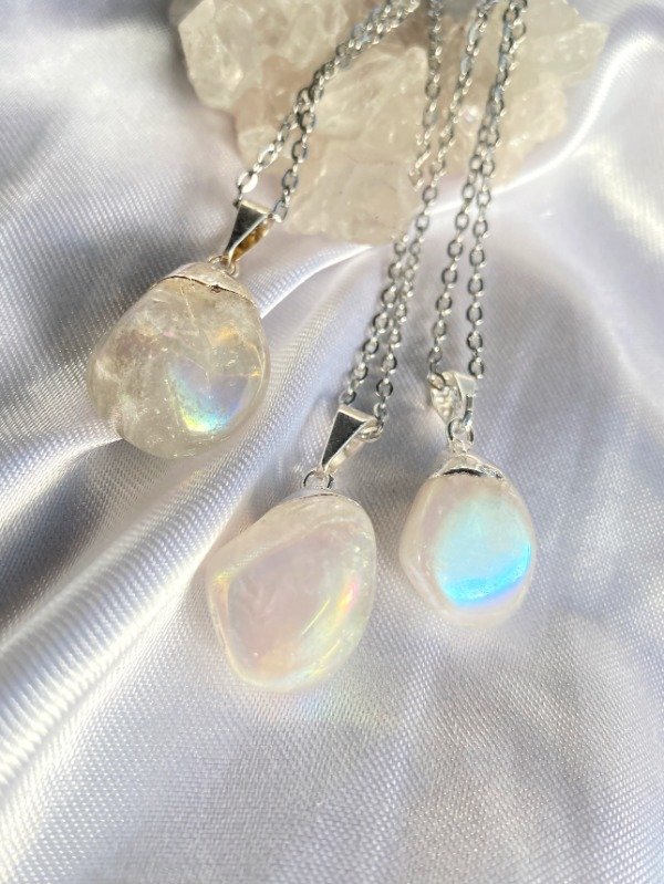 Producto - Collar "Akasha", Cuarzo Aura (baño de plata)