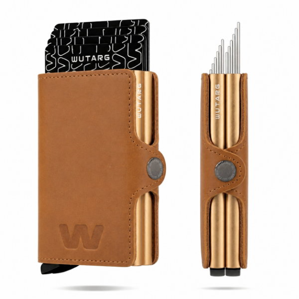 Producto - Billetera WUTARG Brown Tarjetero RFID Antirrobo Deluxe Series Dos Porta Tarjetas