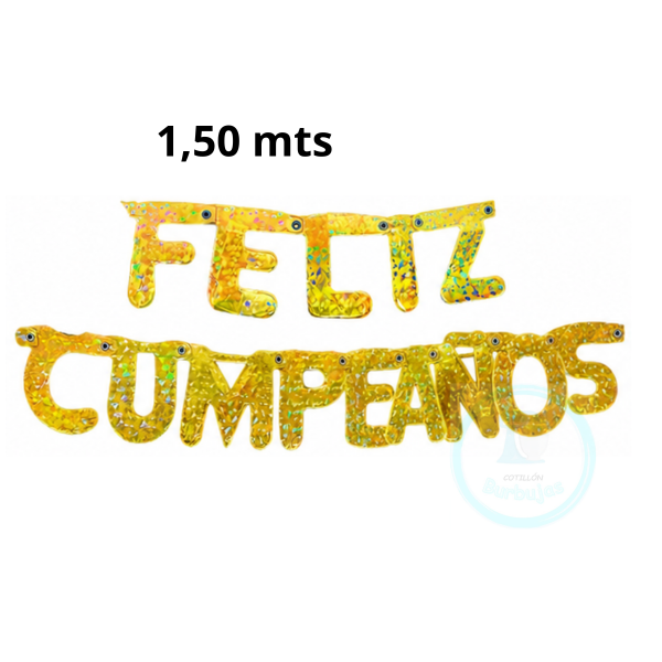 Producto - Banderín Holográfico Feliz Cumpleaños Dorado x1