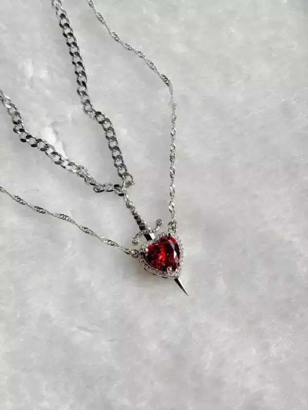 Producto - SET DIJES CORAZON Y ESPADA ROJO/ROSA - 1