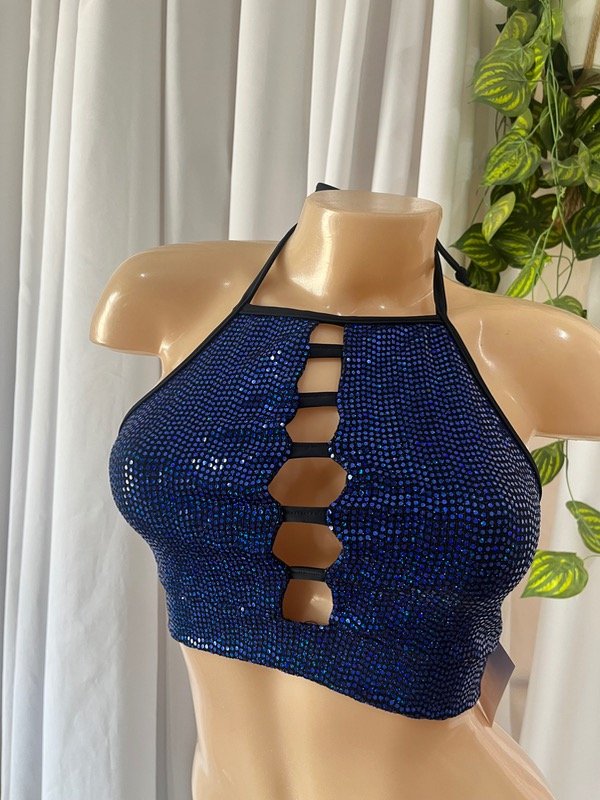 Producto - Top para atar abierto lentejuelas azul