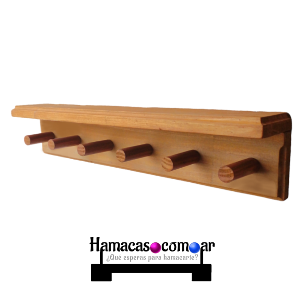 Producto - Perchero madera premium para pared largo 60 cm con 6 perchas