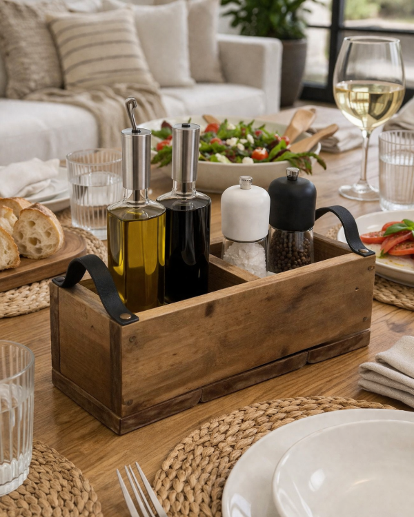 Producto - Caja/Organizador con división y tiradores de cuero