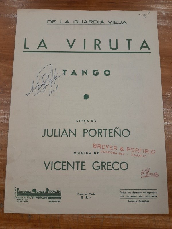 Producto - La Viruta tango Partitura - Porteño Greco