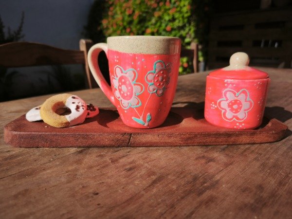 Producto - Set Taza y Azucarera "Flores Rosa"