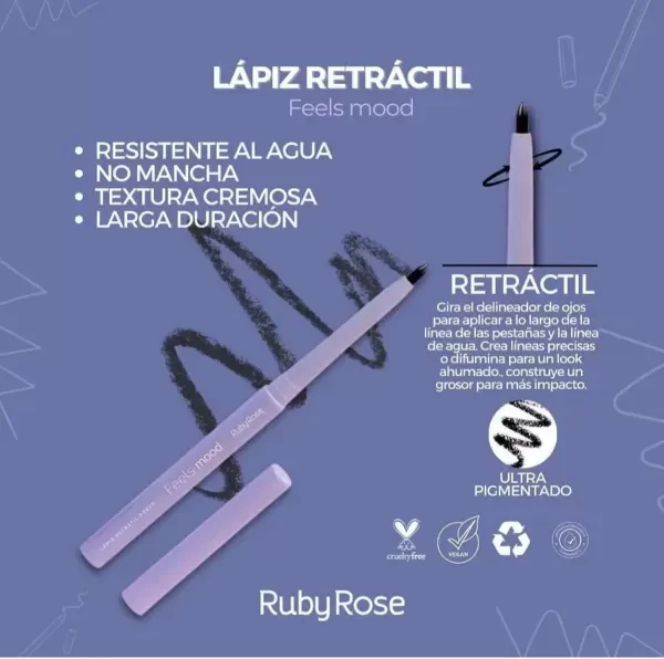 Producto - DELINEADOR NEGRO RETRACTIL FEELS MOOD - Ruby Rose
