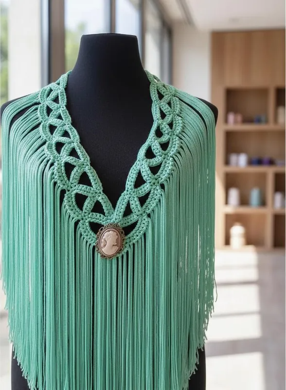 Producto - Tira De Flecos De Seda Para Escote Zig Zag Verde Agua