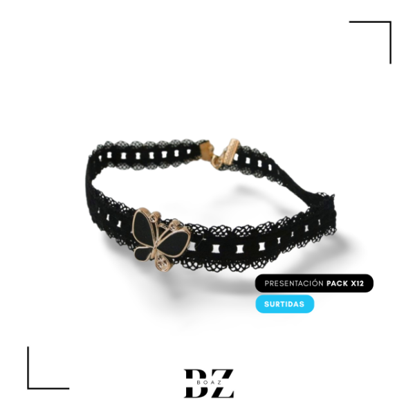 Producto - CHOCKER NEGRO CON DIJE MARIPOSA X 12 PCS EN CARD - 2019-7