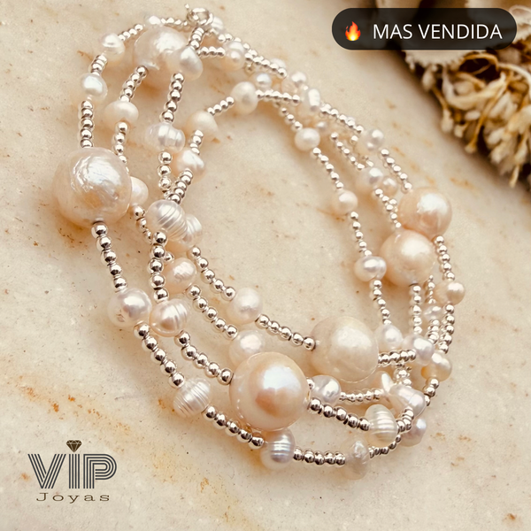 Producto - Pulsera Chilenita Perlas Bolitas Plata 925 4 Vueltas