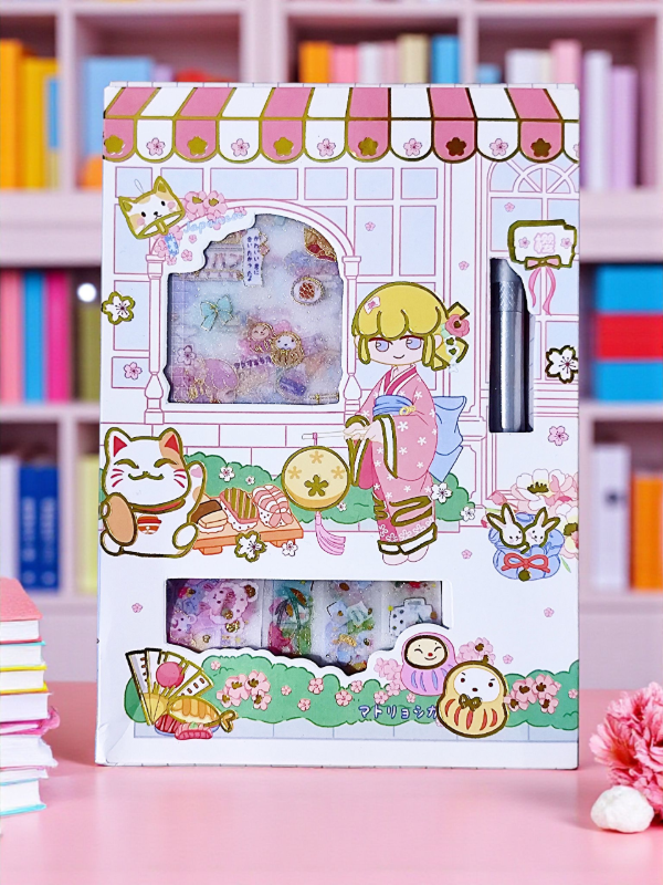 Producto - Caja Kawaii de Washi Tapes + Stickers + Cutter #6