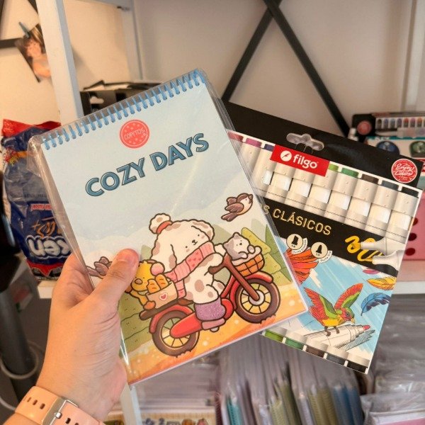Producto - Kit libro para pintar Cozy Days + marcadores filgo Alloy