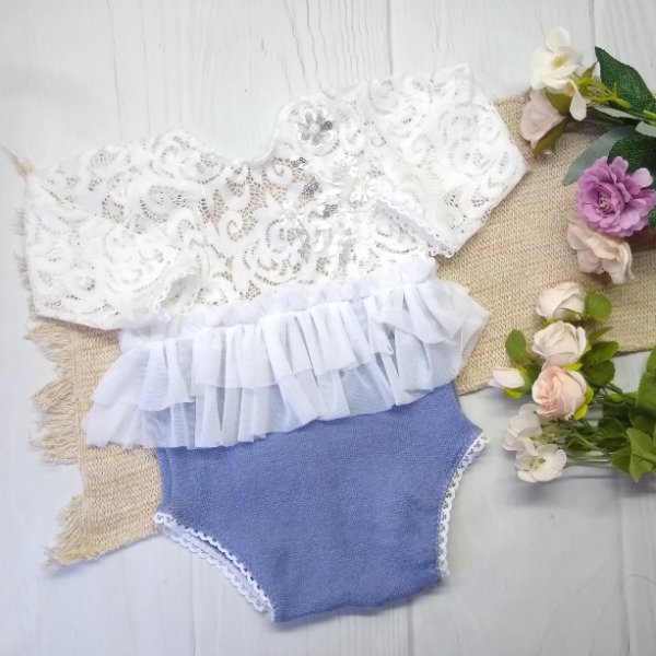 Producto - Body blanco/azul volados 12/18m