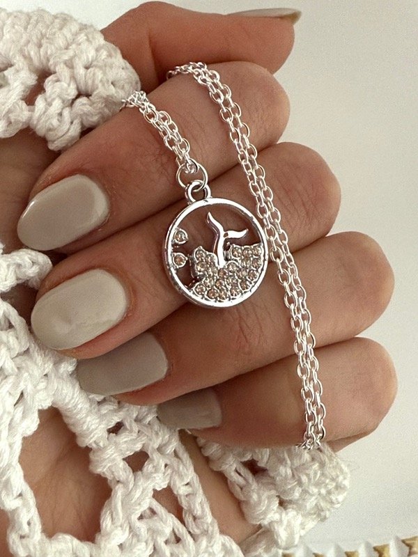 Producto - CB457 Collar medalla cola de sirena con strass acero blanco 45 cm