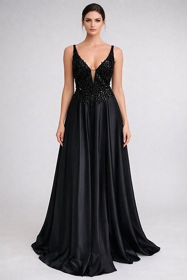 Producto - Vestido Negro importado falda de saten Venta online M15 - 0