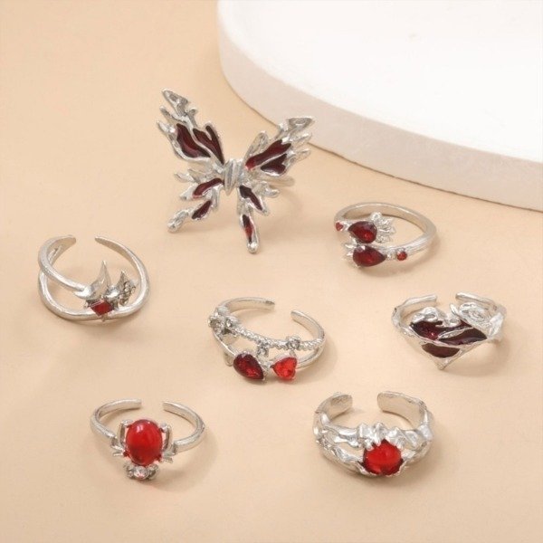 Producto - Set anillos x8 Red Mariposa Corazón