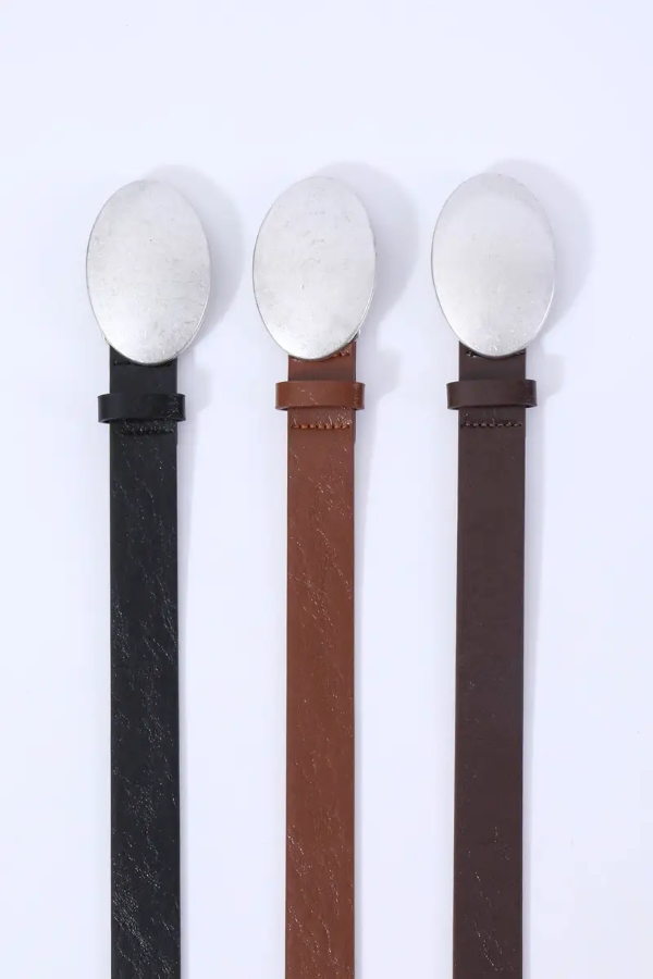 Producto - Cinto negro hebilla oval plateada