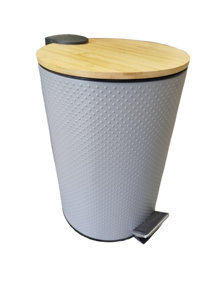 Producto - Cesto de metal a pedal desmontable 20 ltrs con tapa de bambú Gris