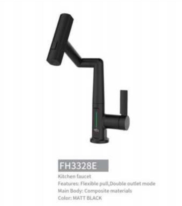 Producto - Grifo Sensor de temperatura Monocomando Canilla Para Cocina extensible Negro