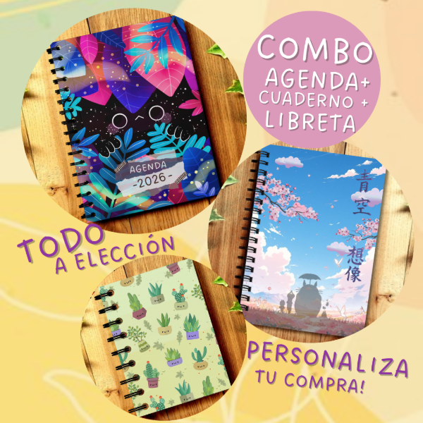 Producto - Combo A Elección - Agenda 2026 + Cuaderno + Libreta - Personaliza tu compra!