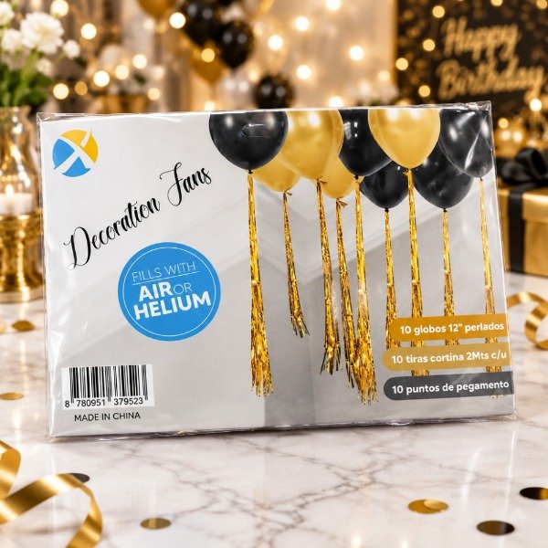 Producto - Kit Globos Dorado y Negro con Cortina 8168 - 1