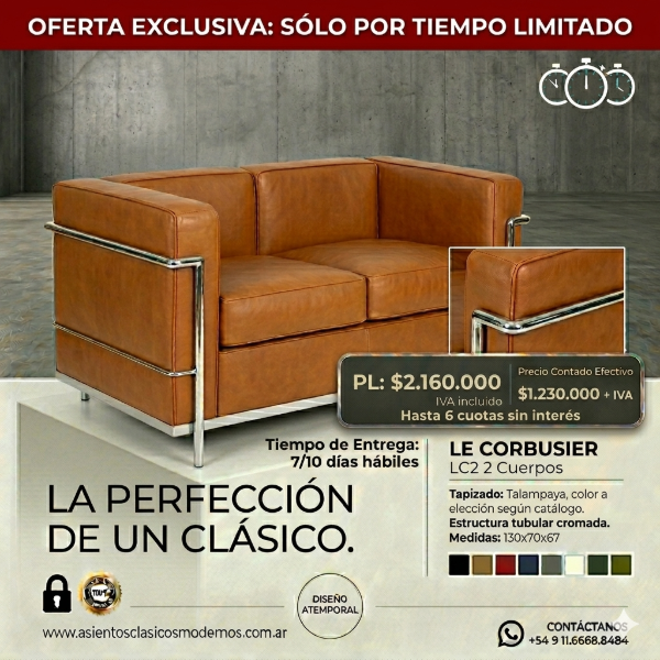 Producto - Sillón LC2 2 Cuerpos, Tapiz Talampaya, Estructura Tubular Cromada!!
