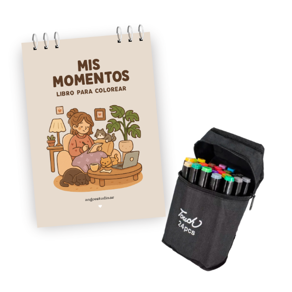 Producto - Libro para colorear Mis Momentos + Marcadores 24pz