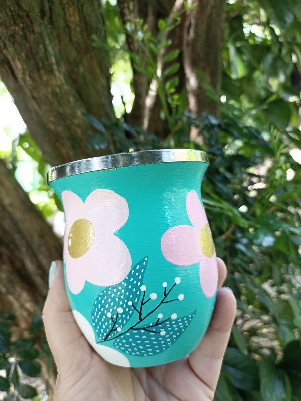 Producto - Mate camionero de algarrobo con virola de acero verde esmeralda - 0