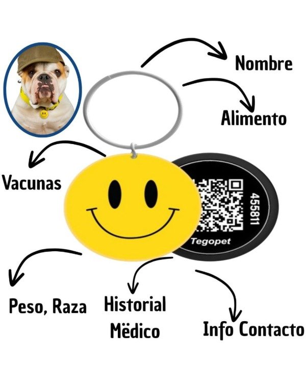 Producto - Chapita Identificatoria para Mascota con Código QR - Carita Feliz