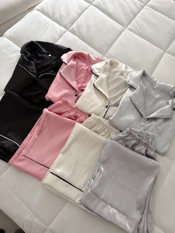 Producto - PIJAMA SATÉN LARGO ROSA - 1