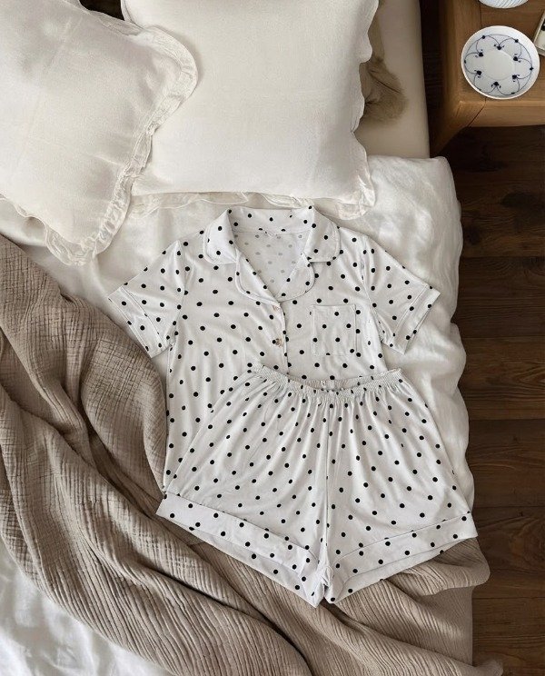 Producto - Pijama camisero corto - Blanco con lunares - 0
