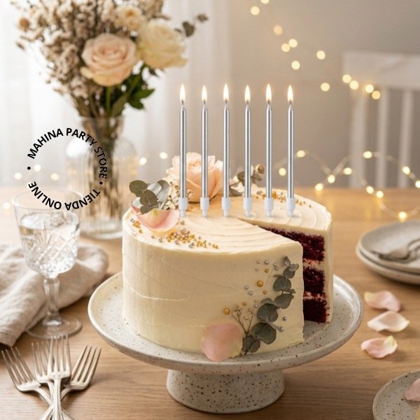 Producto - Velas plata metalizadas x 6