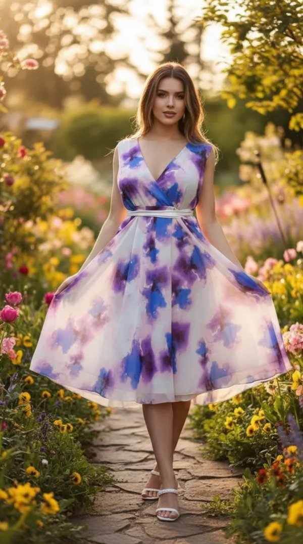Producto - Vestido por las rodillas  estampado talle grande