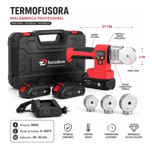 Producto - Termofusora Inalambrica 300w 3 Boquillas Fusion Caño Agua - 1