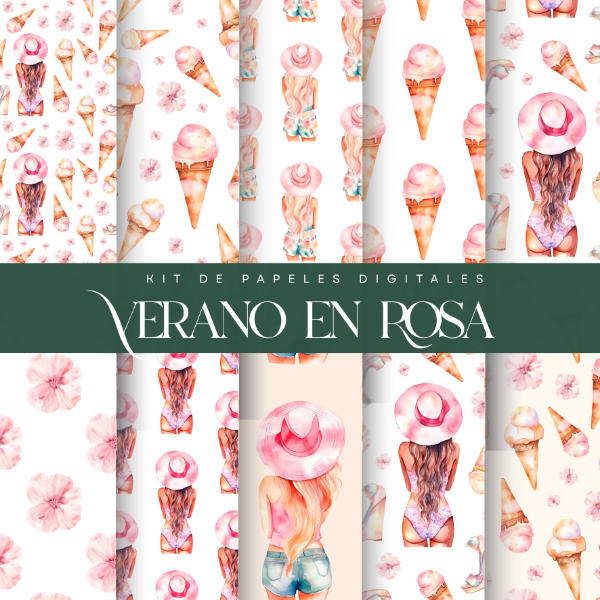 Producto - Archivo Digital: Kit de papeles Verano en Rosa